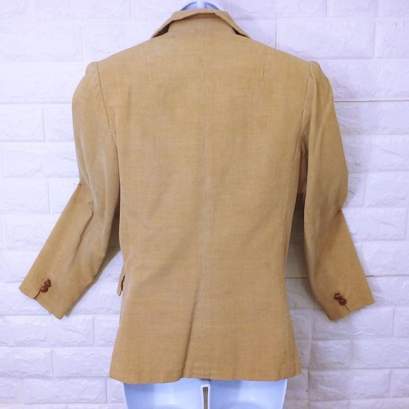 Vintage 70s Corduroy Blazer 3-Button Jacket S(6/8) Pockets Urban Preppy Tan - Picture 9 of 10